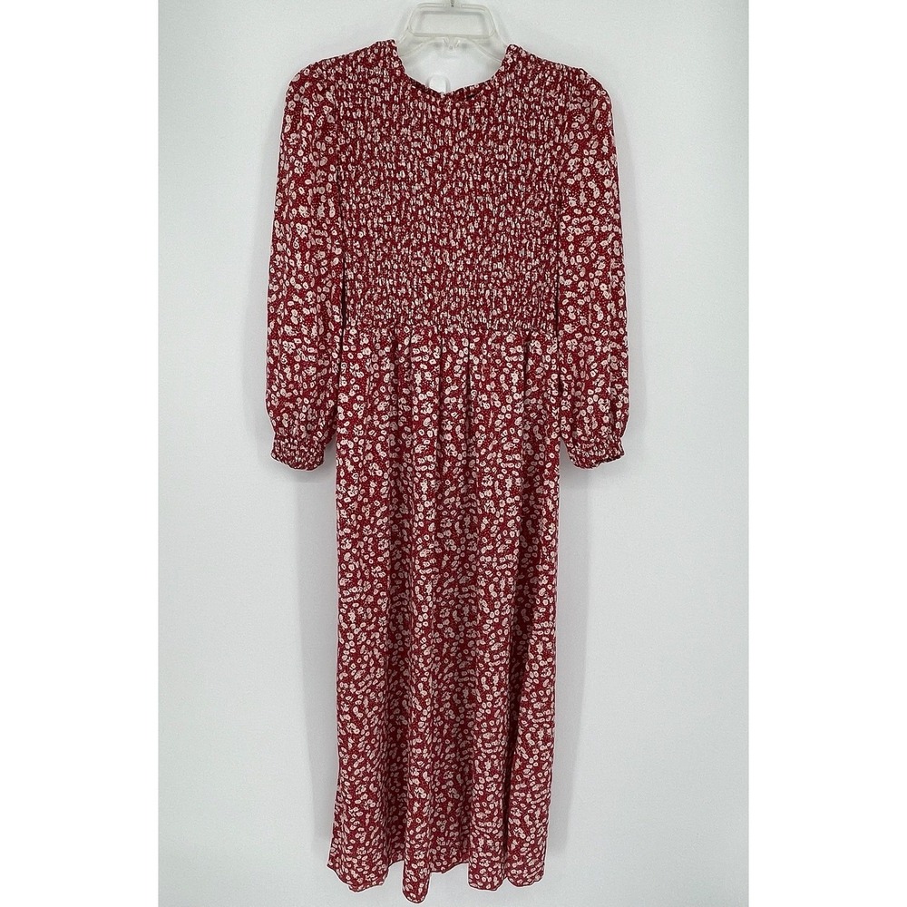 SHEIN Women's Red‎ Floral Smocked Bodice Long Sleeve Maxi Dress Size Medium